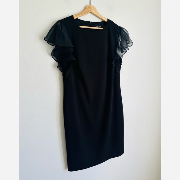 Ralph Lauren • Crepe Flutter-Sleeve Dress in Black - Picture 5 of 8